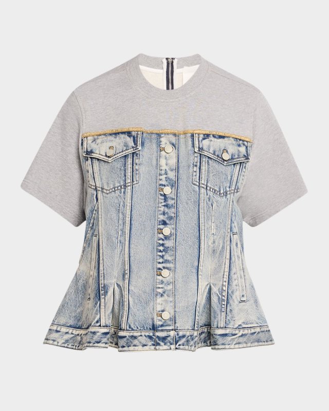 Flounce Hybrid Denim and French Terry Top